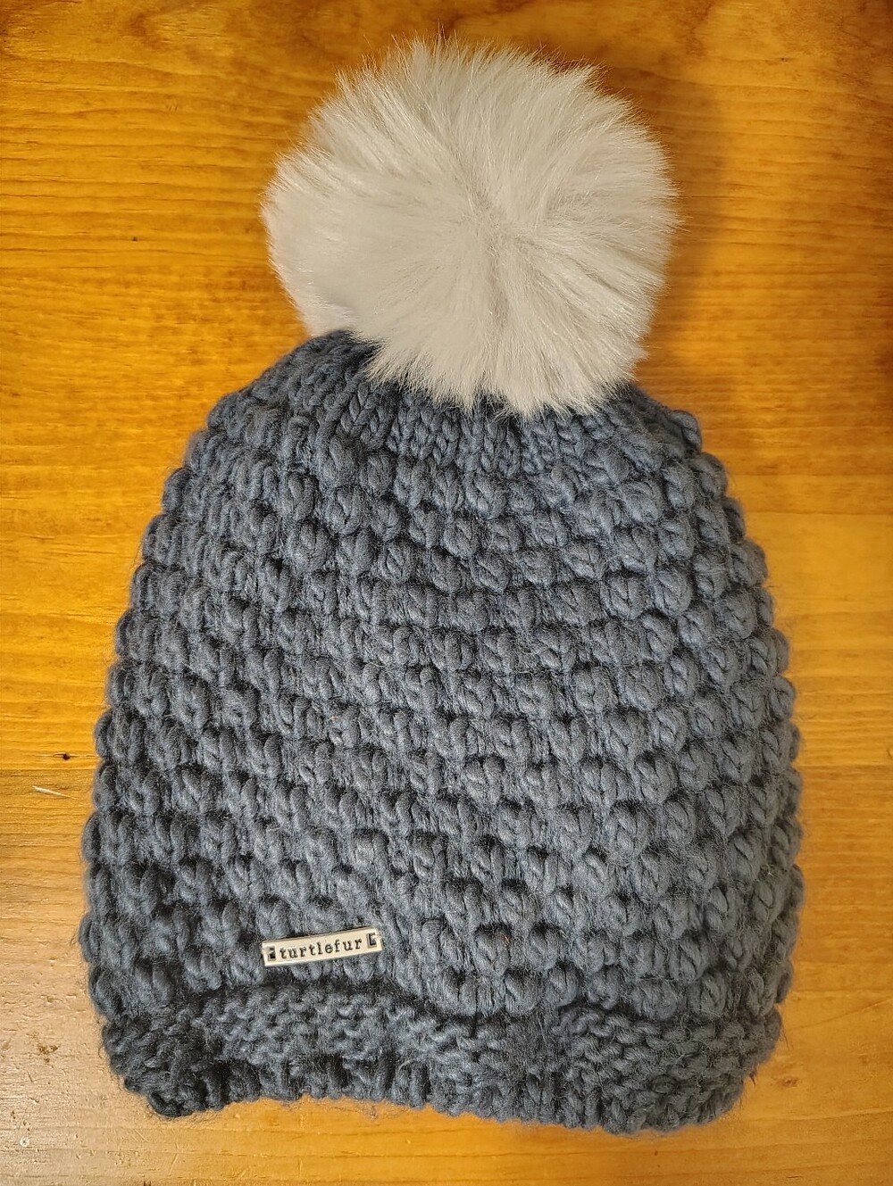 Turtle Fur Lined Beanie Hat With Pom Pom Deep blue